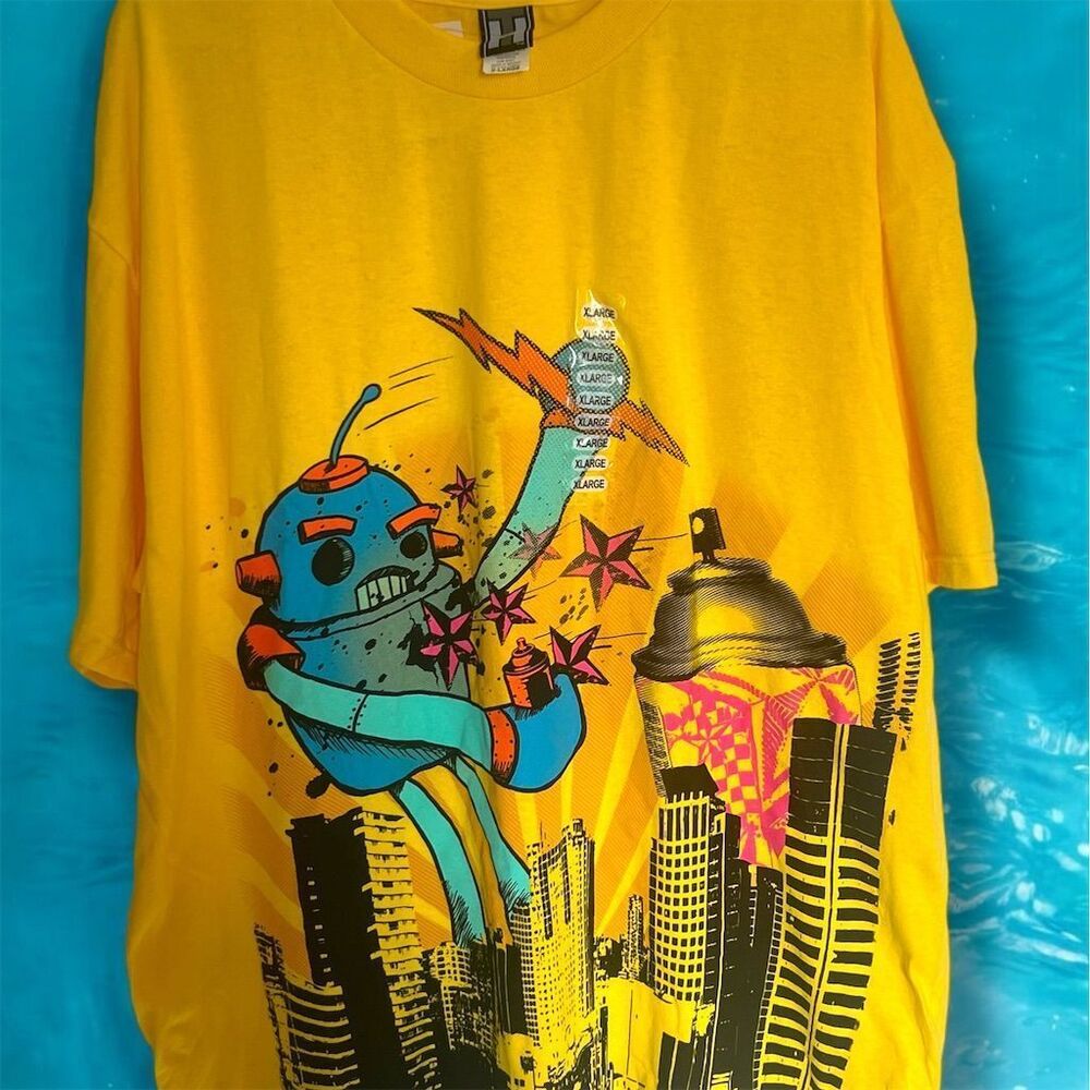 Hybrid Tees Fumi’s Men's XL Robot Spray Can Streetwear T-Shirt XL New Rare Y2K